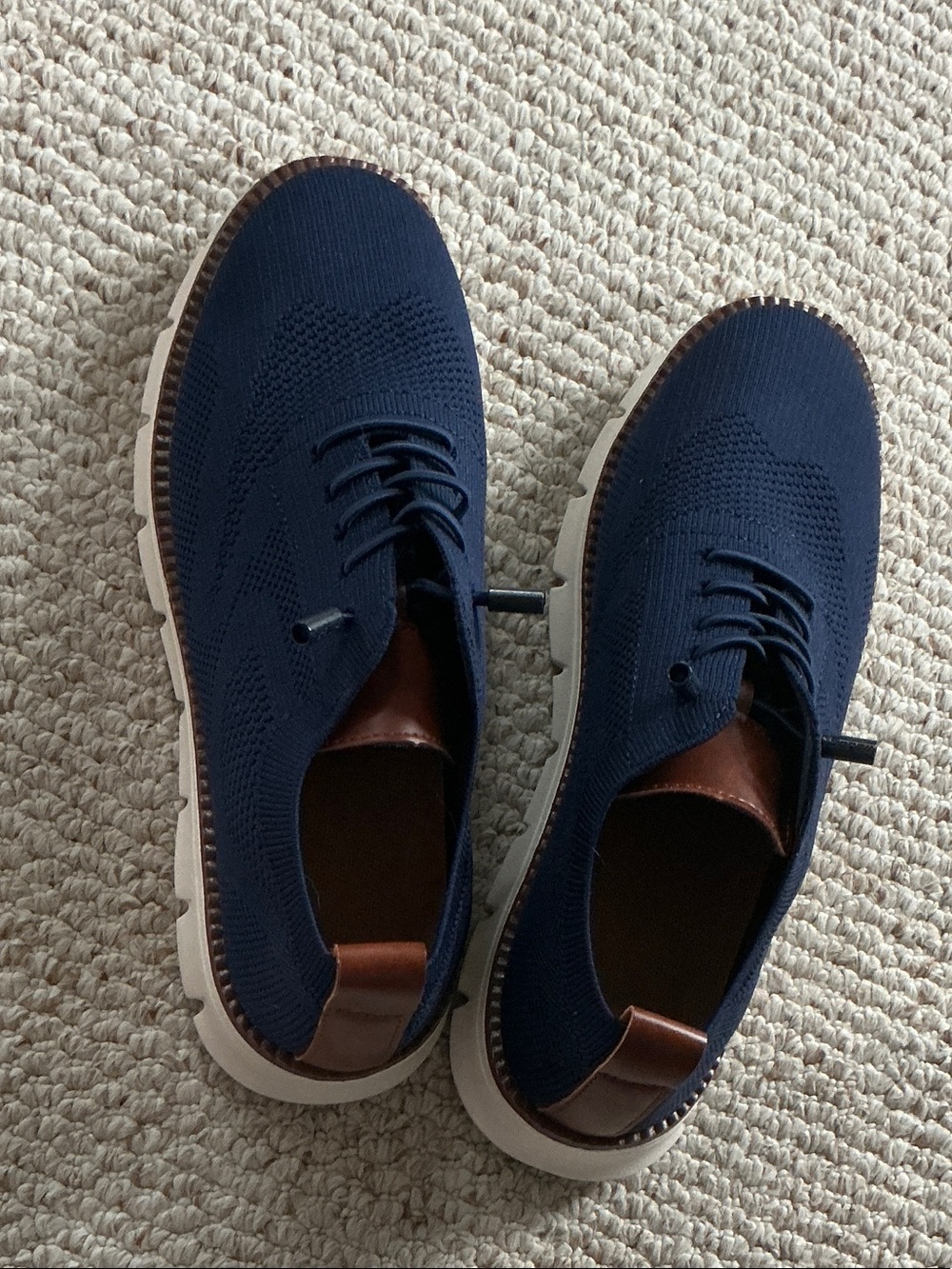 Men's Knit Navy Derby Shoes with Brown Trim - Picture 2 of 5
